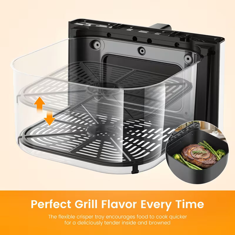 Friteuse à air numérique multifonctionnelle 10L | 2 éléments de chauffage, mode décongélation, fruits secs, 12 préprogrammations écran tactile pour frire, rôtir, déshydrater, cuire, taille familiale XXL, arrêt automatique, grand écran facile à visualiser.