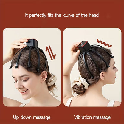 Masseur de cuir chevelu électrique en forme de pieuvre, rechargeable par USB, 3 vitesses réglables, masseur vibrant portable, outil d'expérience de massage ultime, cadeau idéal pour hommes et femmes