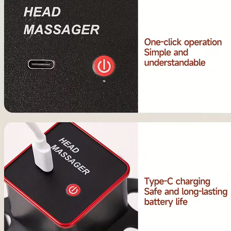 Masseur de cuir chevelu électrique en forme de pieuvre, rechargeable par USB, 3 vitesses réglables, masseur vibrant portable, outil d'expérience de massage ultime, cadeau idéal pour hommes et femmes